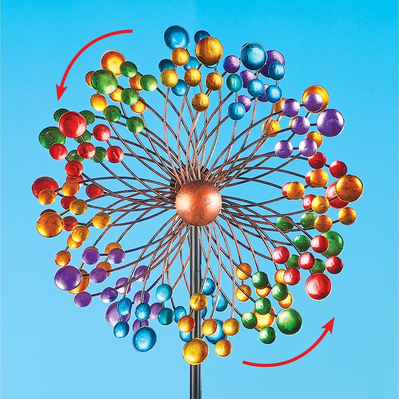 Vibrant Double-Sided Rainbow Metal Wind Spinner Lawn Stake - 16.500 x 15.000 x 3.500 - Multi - 16.500 x 15.000 x 3.500 - Iron