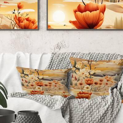 Designart "Beige Meadow Flowers Boho Pattern I" Floral Printed Throw Pillow