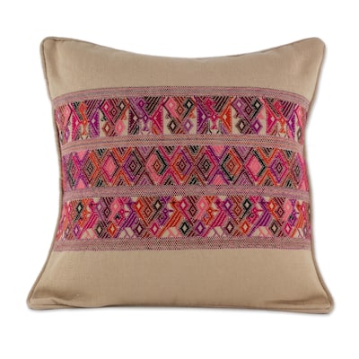 Novica Handmade Ancestral Depictions In Wheat Cotton Cushion Cover