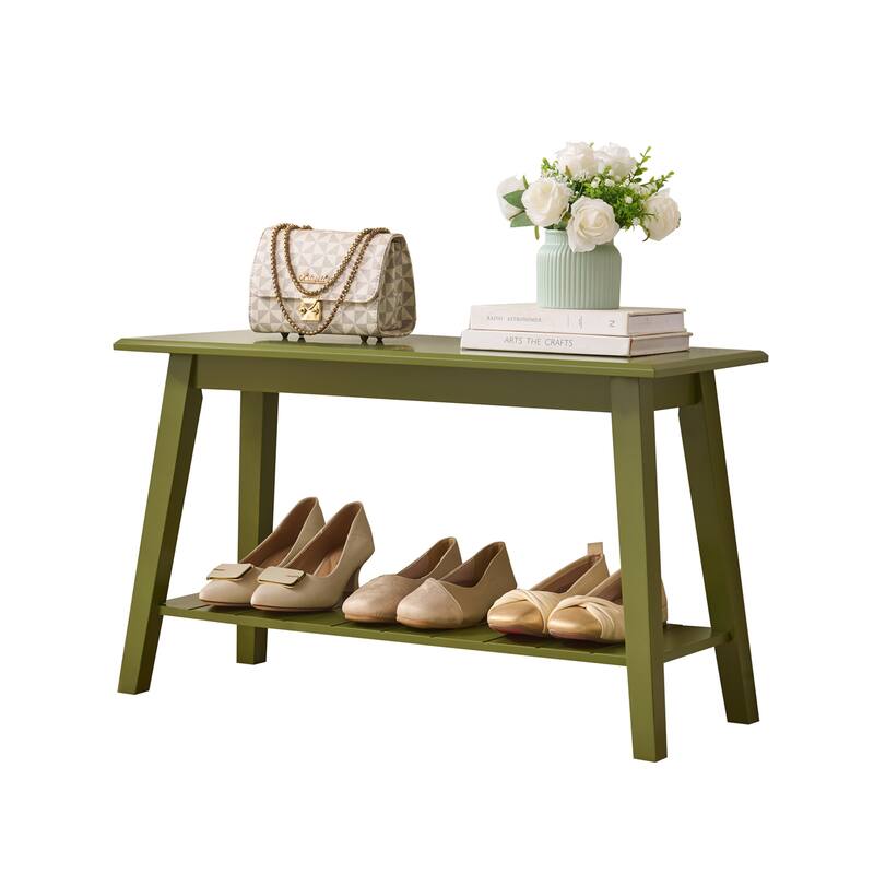 Wood Bench with Storage Shelf, Black