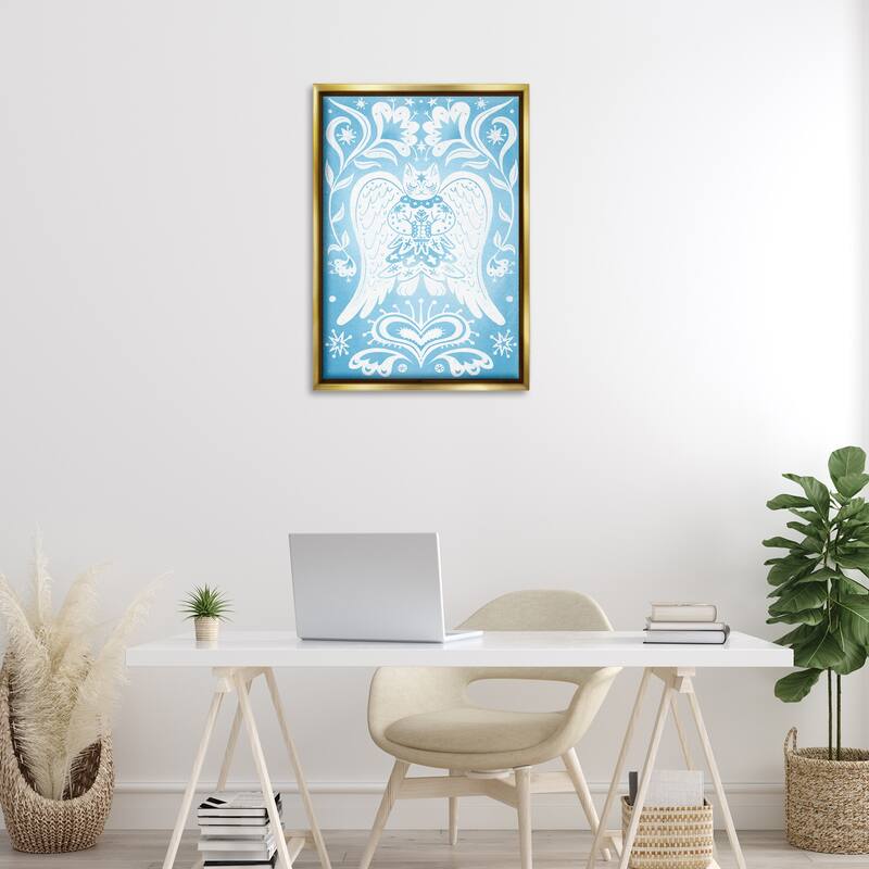Stupell Symmetrical Patterned Angel Cat Framed Floater Canvas Wall Art Design By Hannah Moren