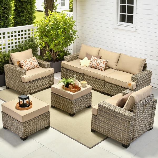 OVIOS 7-Piece T Shaped Seat Wide Armrest Patio Conversation Set