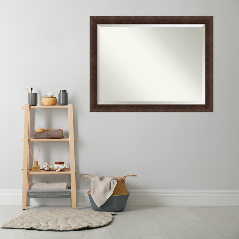 Warm Walnut Beveled Wood Framed Bathroom Vanity Wall Mirror - Warm Walnut