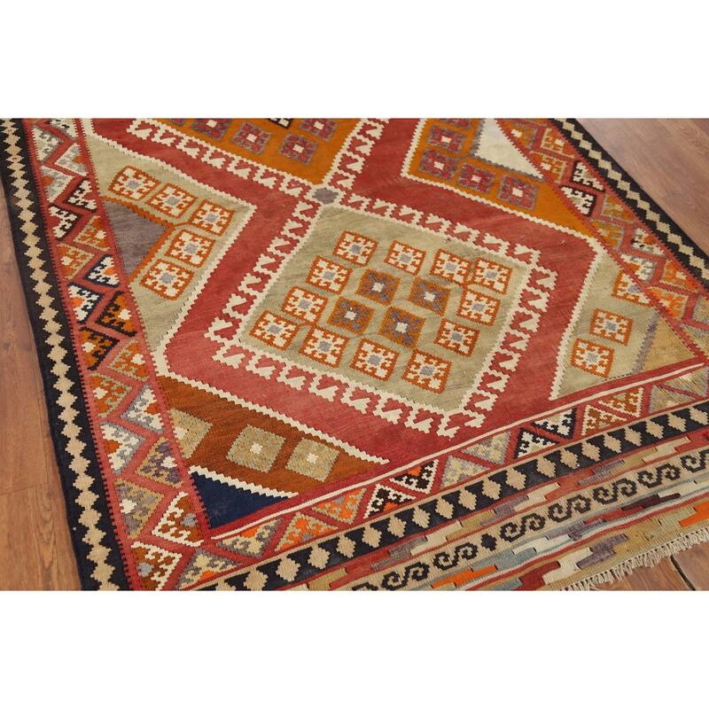Kilim Qashqai Persian Vintage Rug Hand-Knotted Tribal Wool Carpet - 4'6"x 10'8"