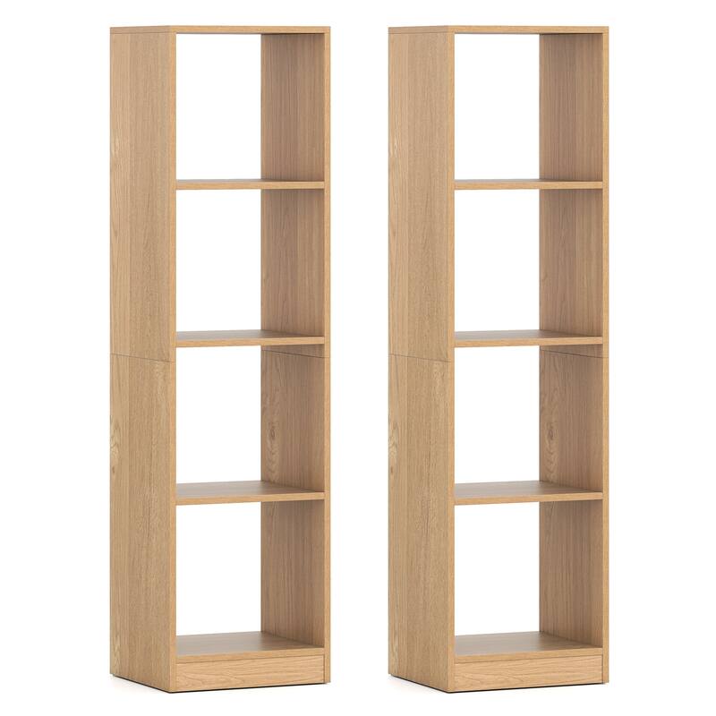 Gymax 2PCS 5-Tier Bookshelf Corner Bookcase Storage Display Organizer - Natural