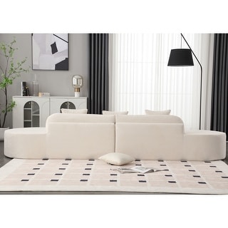 Beige 4 Seater Plush Terry Cloth Fabric Couch Curved Combination Sofa ...