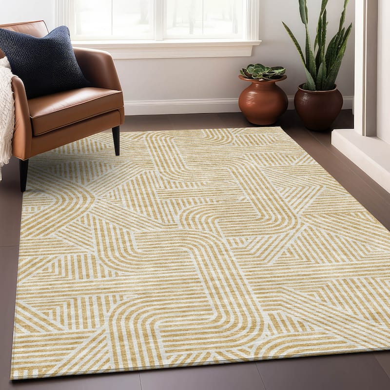 Premium Washable Super Soft Modern Geo Mayfield Rug - Gold - 9' x 12'