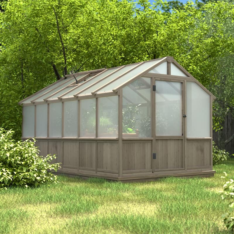 VEIKOUS Walk-in Wooden Greenhouse for Outside, Garden and Backyard, Light Mocha Brown - 8'×12'
