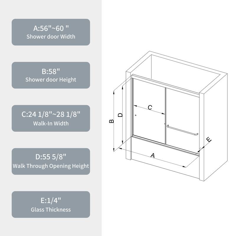 60"W x 58"H Framed Double Sliding Shower Door - 60'' x 58''