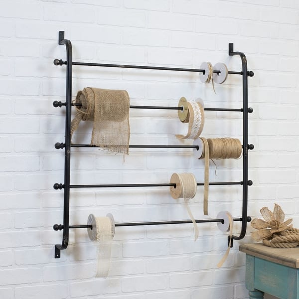 Weathered Gray Wood and Black Metal Paper Towel Roll Holder and