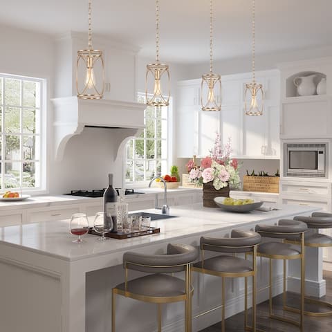 Velus Modern Farmhouse Mini Cylinder Metal Cage Kitchen Island Pendant Lights for Dining Room - D6.5'' x H72.5''