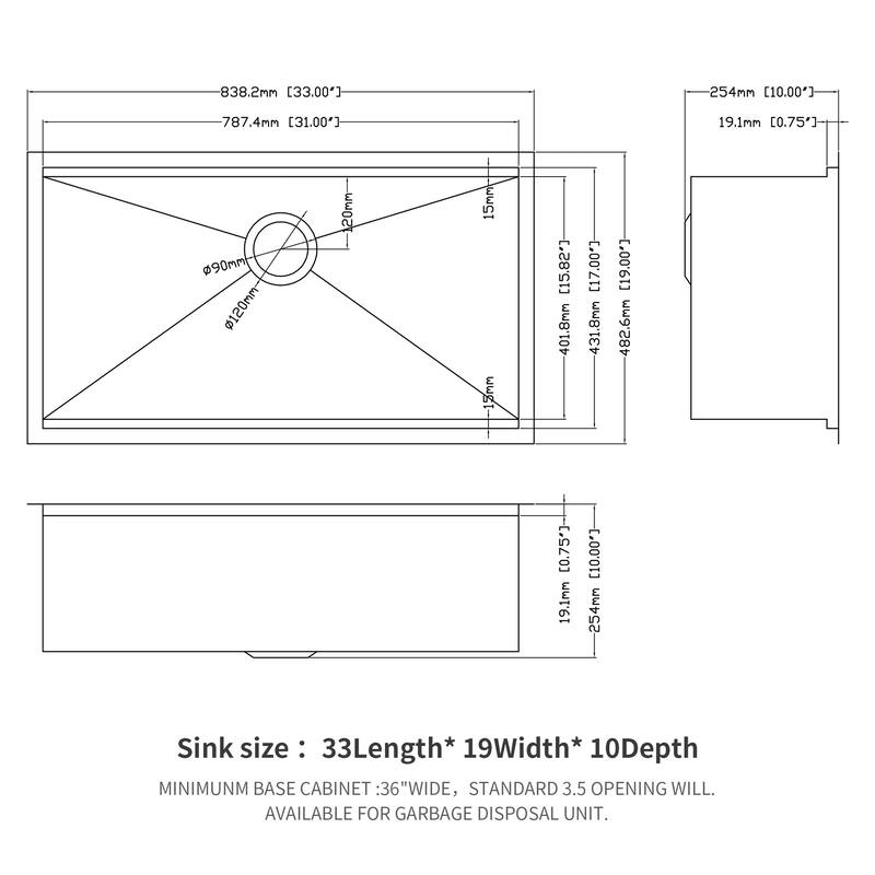 28/33 In. Undermount Single Bowl 16 Gauge Brushed Nickel Bowl Stainless Steel Kitchen Sink Basin