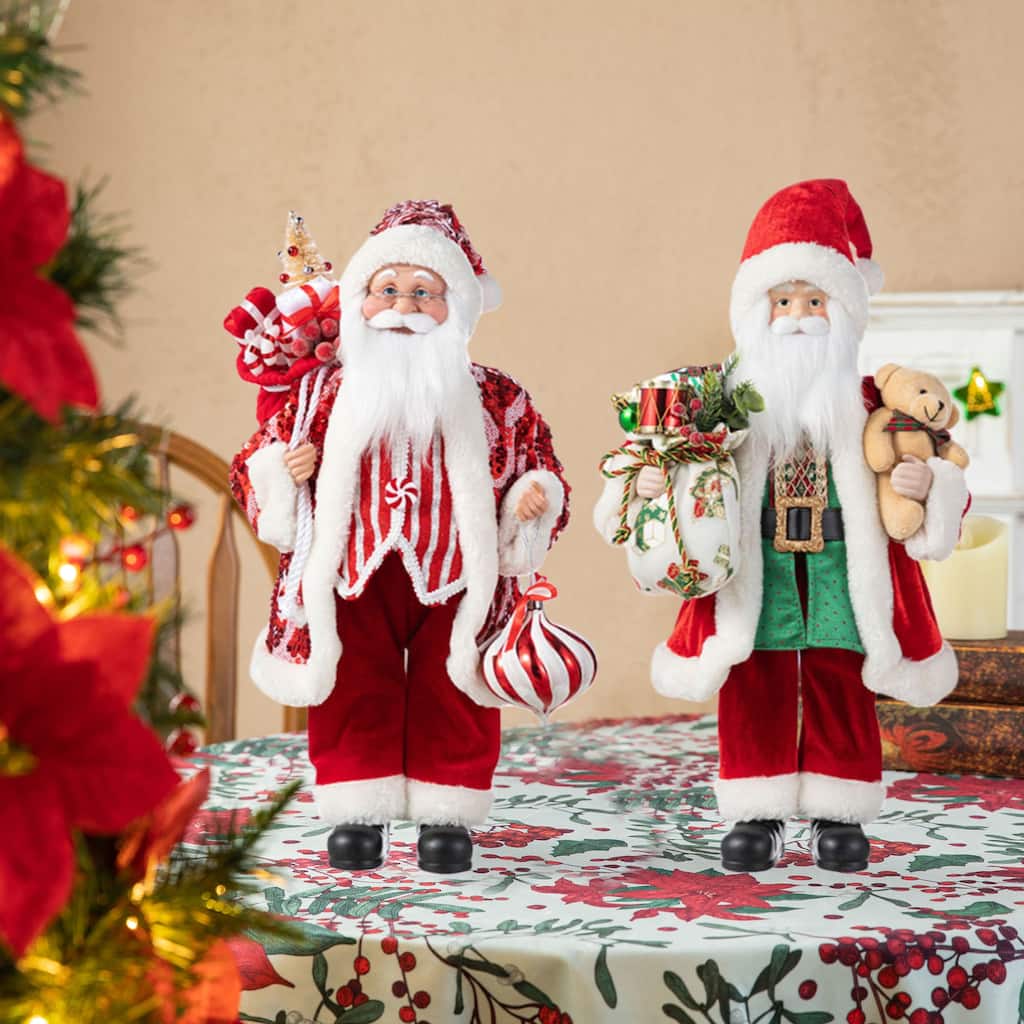 Glitzhome Christmas Lifelike Standing Santa Figurine Table Top Decor
