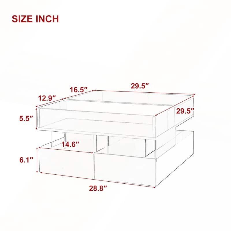 Modern Square Lift-Top Coffee Table with 2 Drawers