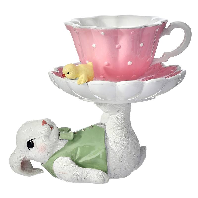 6.5" Resin Bunny With Teacup