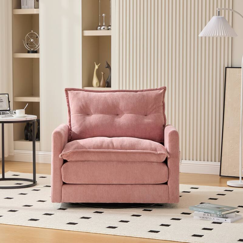 GALDWIN Chenille Upholstered 360°Degree Swivel Mid Century Modern Arm Chair for Living Room - Pink