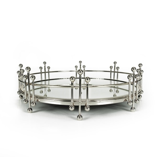 Silver Radiant Round Metal Mirror Decorative Tray Serving Platter