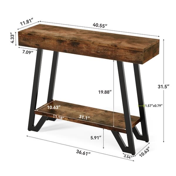40.5 Inches Small Narrow Console Table with 2-Tier Storage Shelf - 40.5" W x 11.81" D x 31.5" H