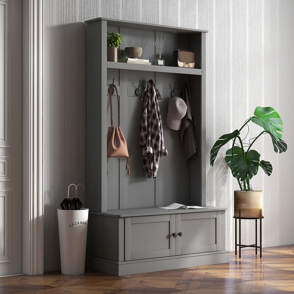 HOMCOM Freestanding Hall Tree Entryway Bench with Coat Rack Shoe Cabinet and Top Shelf Bed Bath Beyond 38933777