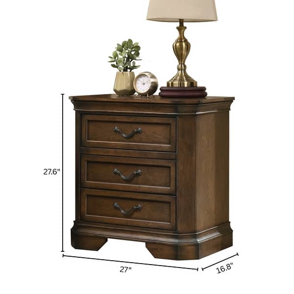 dimension image slide 2 of 6, Roundhill Furniture Maderne 3-Piece Wood Bedroom Set, Panel Bed and Two Nightstands