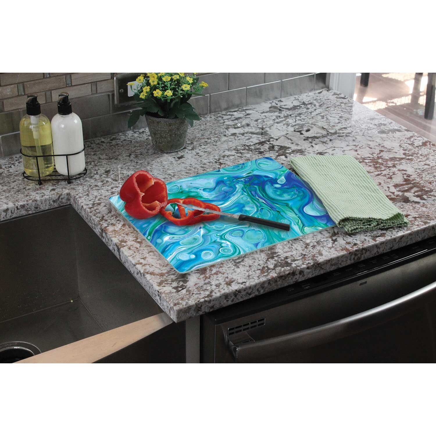 Counterart Glass Cutting Board Counter Saver 12"x15" , Ocean Vibe - 12x15x.231