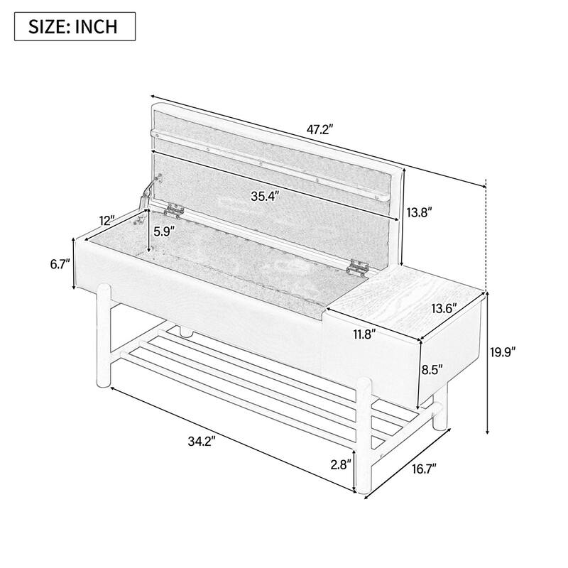 47.24 inches Upholstered Storage Bench Entryway Bench with Hidden Compartment