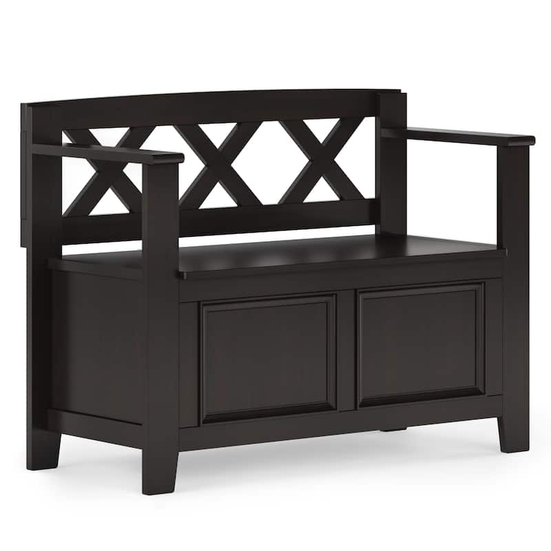 WYNDENHALL Halifax Solid Wood 36 inch Wide Small Storage Bench and 36 inch Wide Storage Cabinet in Hickory Brown