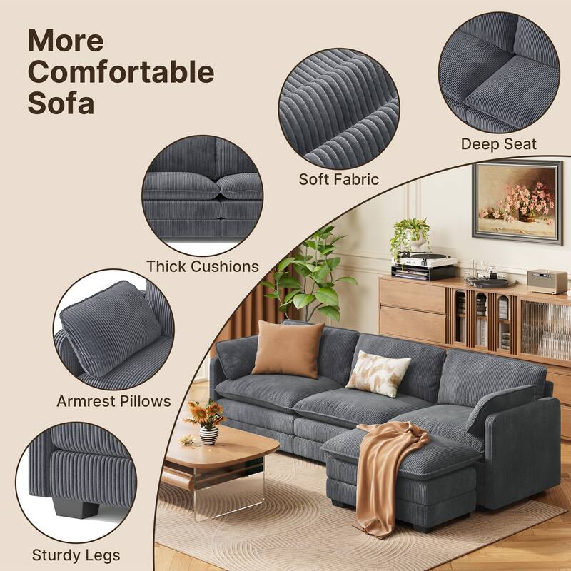 110" Cloud Sectional Couch with L-Shape Chaise, Modern Modular Sofa with Soft Seat