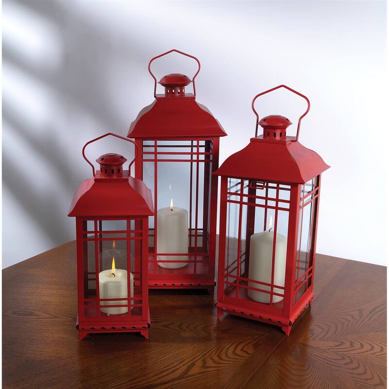 Metal Lantern (Set of 3) - 8 x 8 x 20; 7 x 7 x 17; 5.5 x 5.5 x 14