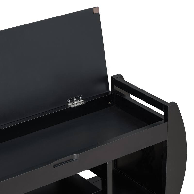 Shoe Bench 2-Tier Storage Bench with Cushion & Curved Side Holder, Wooden Panel Shoe Rack Organizer for Entryway, Living Room