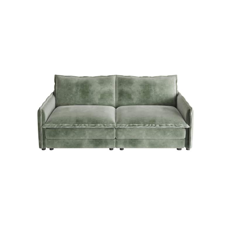 Deep Seating Corduroy Upholstered Loveseat Sofa with Pillows