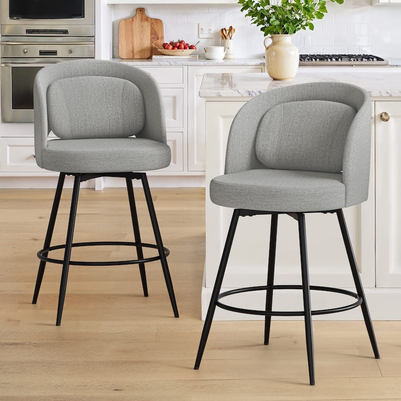 Swivel Bar Stools Set Of 2/3/4, Metal Bar Stools, Modern Upholstered Bar Stools For Kitchen Island - 20.3"W X 20.3"D X 39"H - Grey - Set of 2