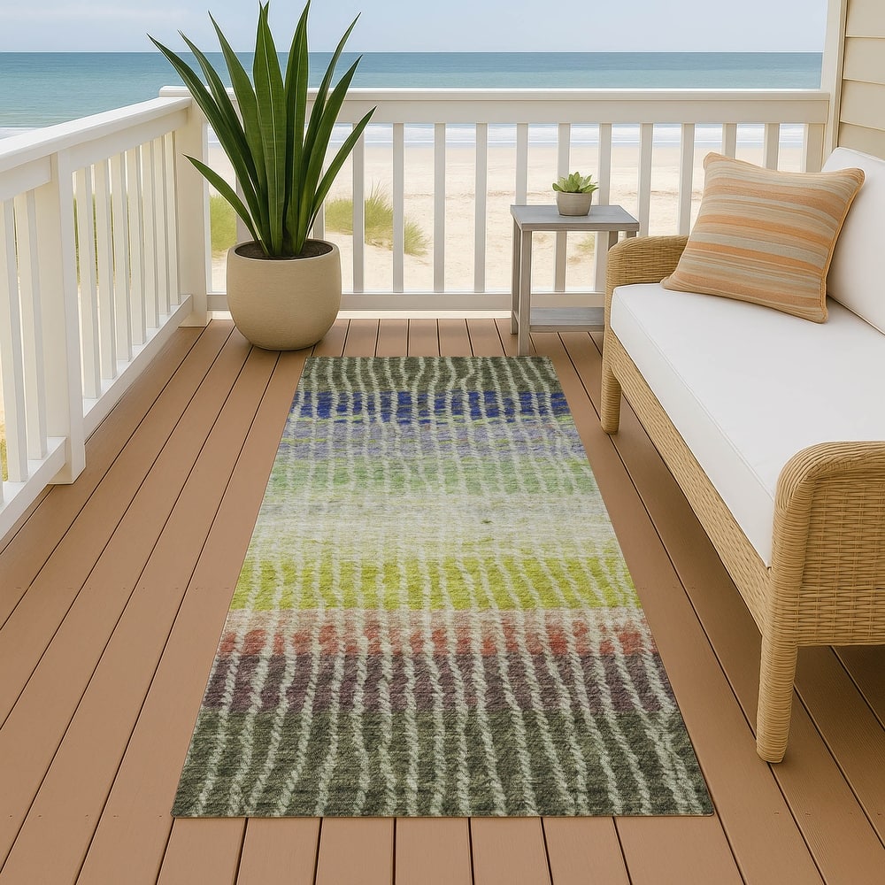 Machine Washable Indoor/ Outdoor Contemporary Stripes Chantille Rug