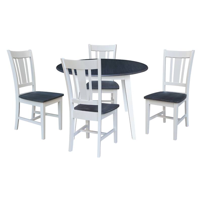 42" Solid Wood Round Dual Drop Leaf Table with 4 Dining Chairs - White/Heather Gray
