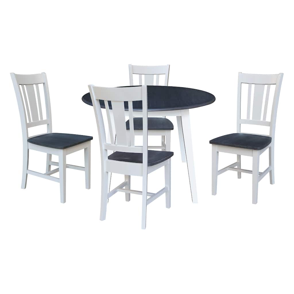 42" Solid Wood Round Dual Drop Leaf Table with 4 Dining Chairs