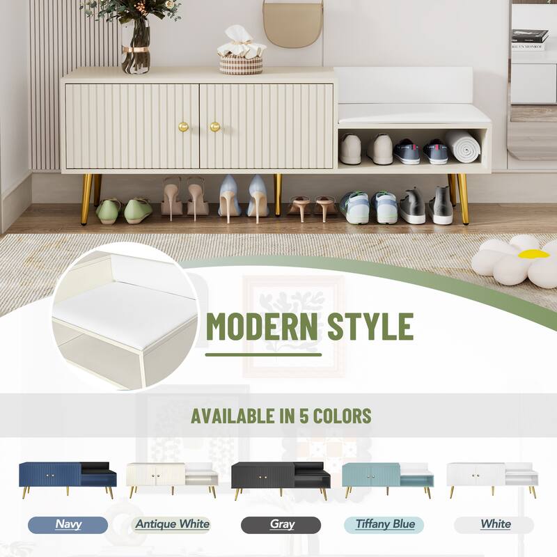 Upholstered Shoe Rack Storage Bench with Large Storage Space and Soft Cushion for Bedroom, Hallway and Entryway Organizer