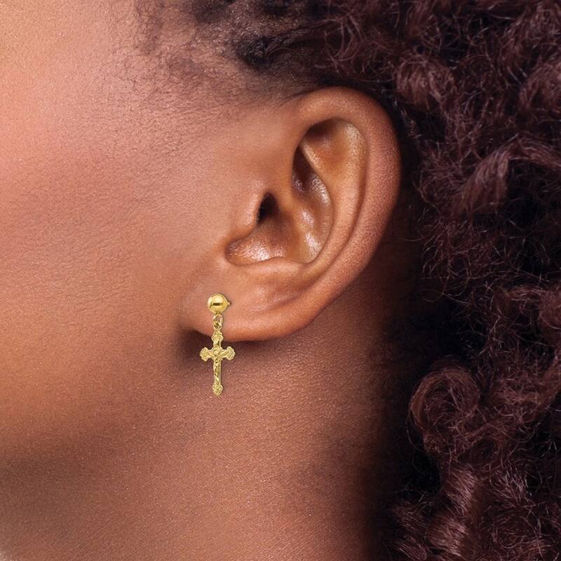 Curata 14k Yellow Gold 20x10mm Post Crucifix Dangle Earrings