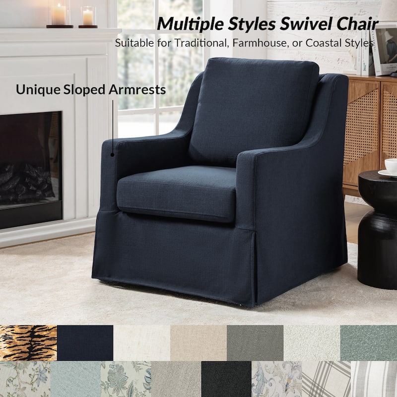 Stan Farmhouse Slipcover Rocking Swivel Chair by HULALA HOME