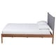 preview thumbnail 3 of 8, Estela Mid-Century Modern Grey Woven Fabric and Walnut Brown Wood Queen Size Platform Bed