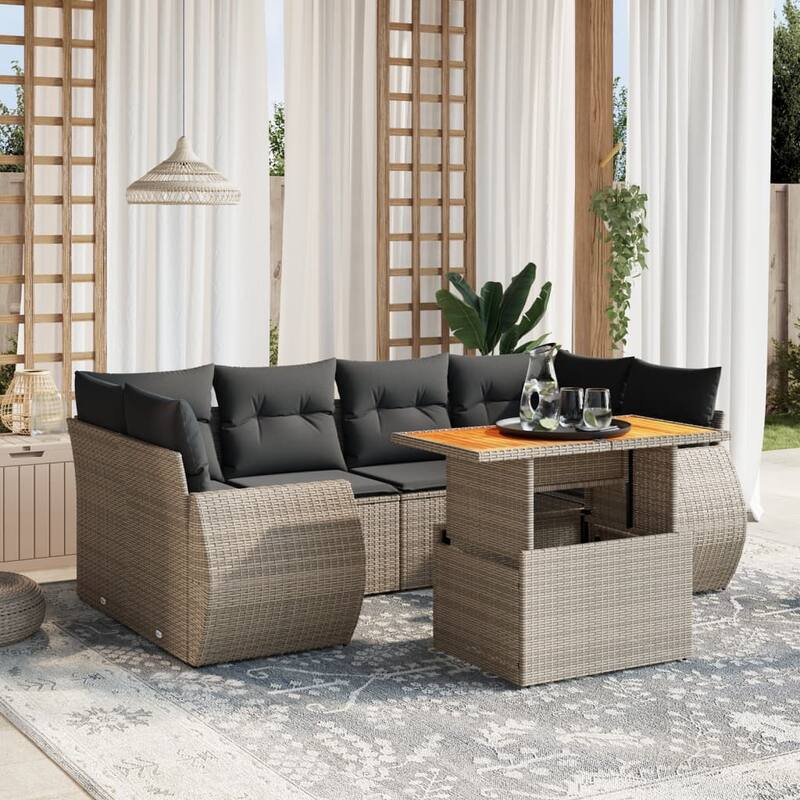 vidaXL Patio Sofa Set with Cushions Modular Lounge Set 7 Piece Poly Rattan - 21.7 x 39.4 x 28.7 - Grey