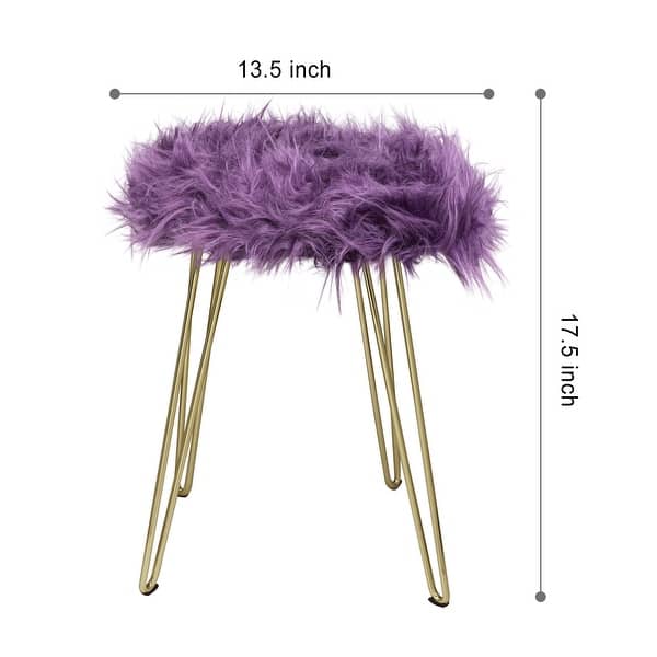 Fauxfur Foot Stool/Vanity Chair with Golden Metal Legs, Small Fuzzy