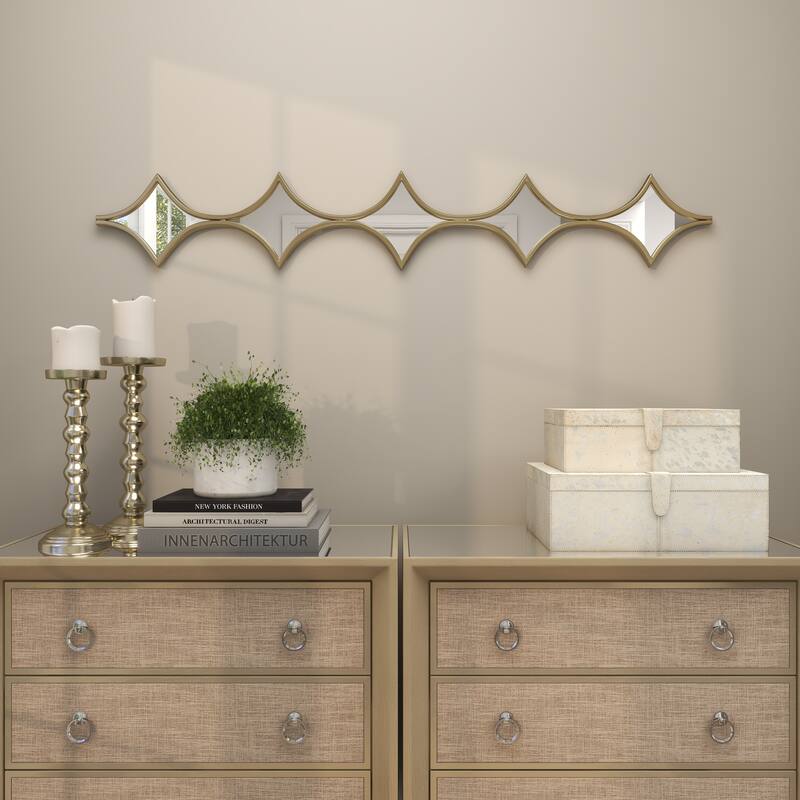 Metal Slim Stacked Chain 5 Layer Wall Mirror with Various Pattern and Foil Detailing - Silver, Gold, or Black