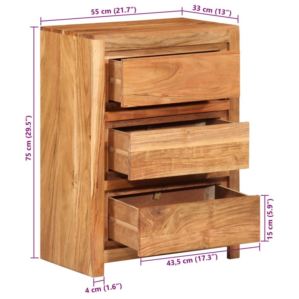vidaXL Drawer Cabinet Honey brown Solid acacia wood Medium