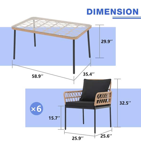 Outdoor 7 Pieces Wicker Dining Set with Cushion