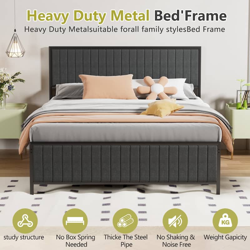 Javlergo Bed Frames with Upholstered Tufted Headboard and Footboard Heavy Duty Steel Slats Platform No Box Spring Needed
