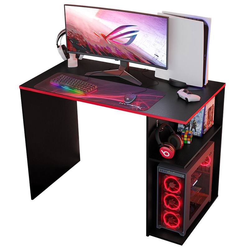Madesa Gaming Computer Desk with 2 Shelves, Cable Management and Large Monitor Stand, Wood, 21" D x 39" W x 30" H - White