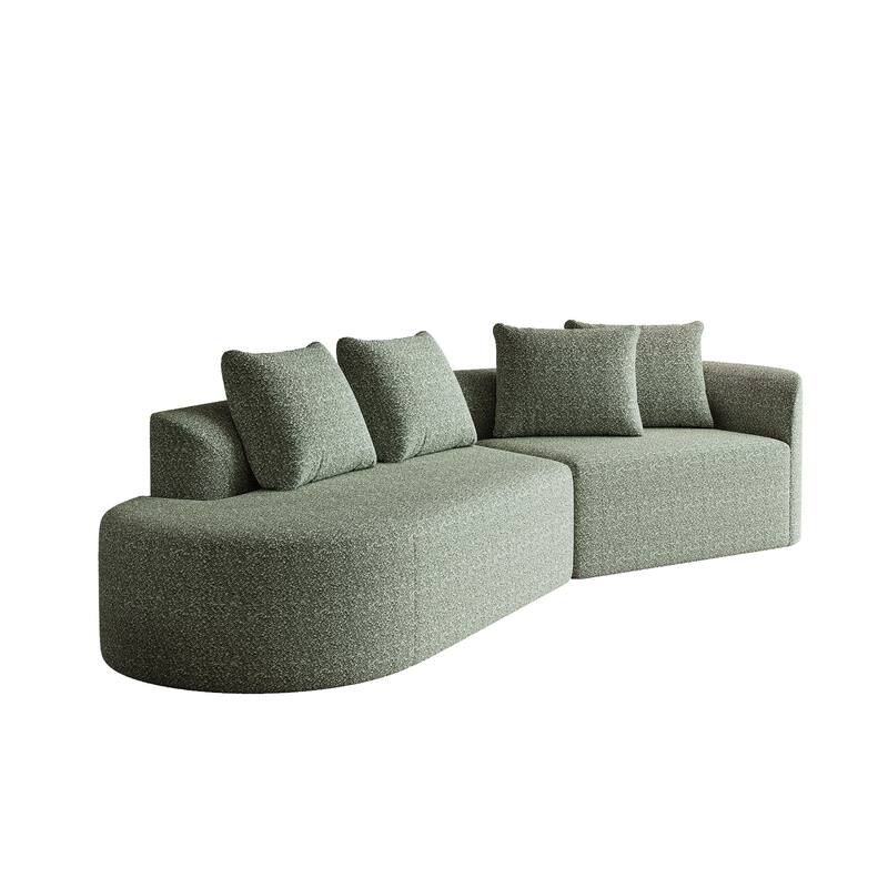 Modular Curved Sectional Sofa, Oversized Chenille Cloud Couch, Compressed Upholstered Sofa with 4 Throw Pillows