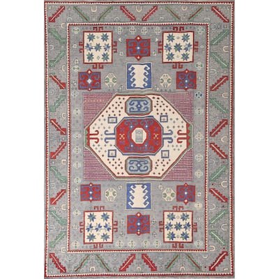 Geometric Kazak Area Rug Handmade Wool Carpet - 5'11" x 8'10"