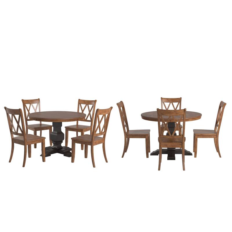 Ronda 45" Round Solid Wood Top Dining Set with X-Back Chairs