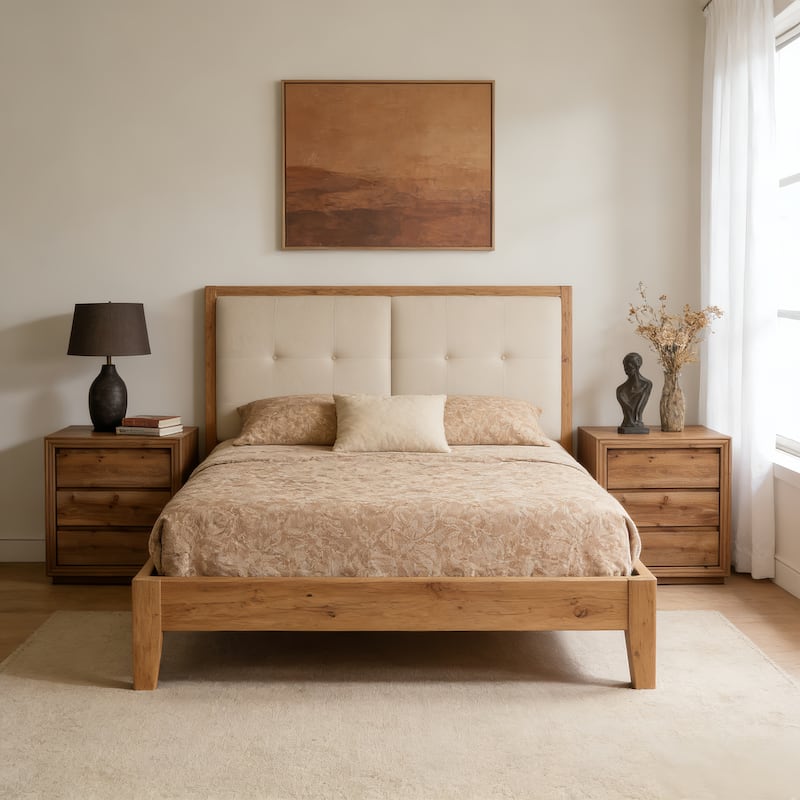 23.62" Solid Wood Nightstand with 3 Drawers, Rectangular Bedside Table for Bedroom - Brown-2 Packs